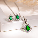 Voylla Sparkling Elegance Emerald Glow Pendant With Earrings 1 Set