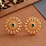 Voylla Abharan Green & White Stones Stud Earrings 1 Pair