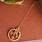 Voylla Abharan Floral Motif Teardrop Cut Red Stones & Pearls Maang Tika 1 pc