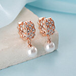 Aatmana Rose Gold Plated Pearl Beaded Contemporary Drop Earrings 1 Pair (Adjustable)