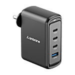 Ambrane 100W GaN Charger: Fast Charging Adapter with 4 Ports (3 USB-C + 1 USB-A), PD Support, iPhone 0–50% in Minutes, Compatible with All iPhones, Android Phones, Laptops & MacBooks (charge100 Black) 1 Unit