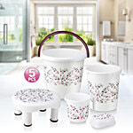 Joyo Bathroom Set - Printed, Wine 5 pcs (Bucket - 16 L, Mug - 1 L, Dust Bin - 7 L, Soap Case, Patla)
