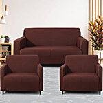 JBG Home Store Polyester Spandex Plain Design Stretchable Sofa Slip Cover - Brown Solid 1 Set (3 + 2 Seater)