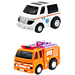 Joy Junction Mini Racer High Speed Pullback Diecast Ambulance & Fire-Truck Toy 2 pcs