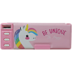 QIPS Unicorn Print Double-Sided Plastic Pencil Box With Push Buttons & Sharpeners 1 pc