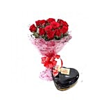 Blooms & Bouquets Combo - 15 Roses & Chocolate Cake, With Egg 1 pc