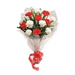 blooms & bouquets, whitefield Flower Bouquet - 6 Red & 6 White Carnations 1 pc