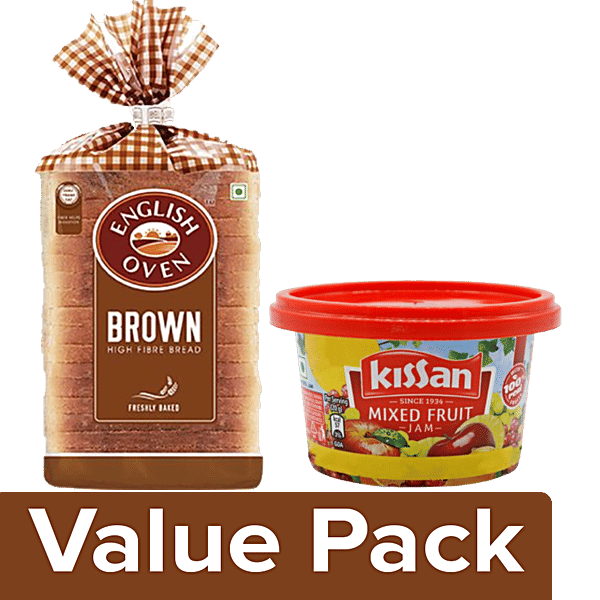 Buy bb Combo English Oven Brown Bread 400gm + Kissan Mixed Fruit Jam