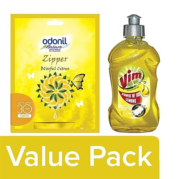 Buy bb Combo Odonil Bathroom Air Freshener Blissful Citrus 10G + Vim Dishwash Gel Lemon 500Ml