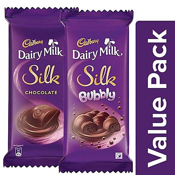 Buy Cadbury Dairy Milk Silk Chocolate Bar, 150 Gm + Silk Bubbly, 120G