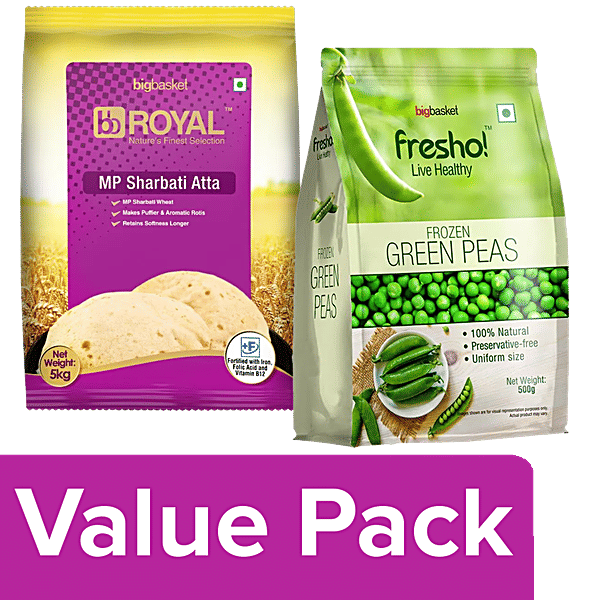 Buy bb Combo Fresho Frozen Green Peas 500 G + BB Royal MP Sharbati Atta