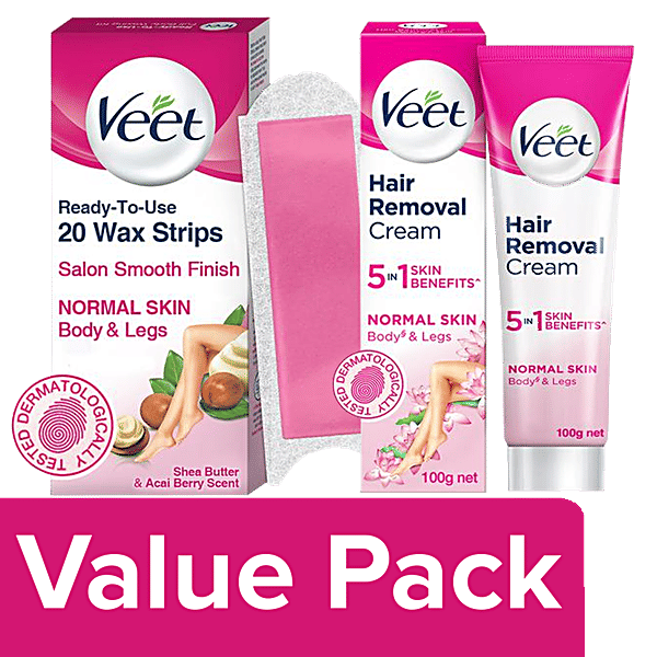 Buy Veet Veet Hair Removal Cream 100 g + Full Body Waxing Kit, 20s for
