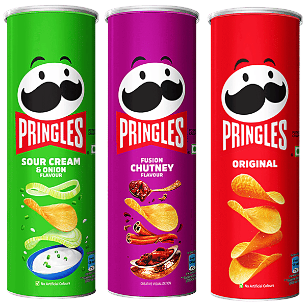 Buy Pringles Potato Chips Sour Cream & Onion + Fusion Chutney + Classic Original, 102/107g