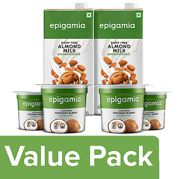 Buy Epigamia Unsweetened, Dairy Free Almond Milk 2x1 L + Coconut Milk