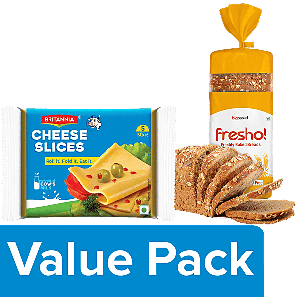 Buy bb Combo Britannia Cheese Slices 100 g + Fresho Multigrain Bread