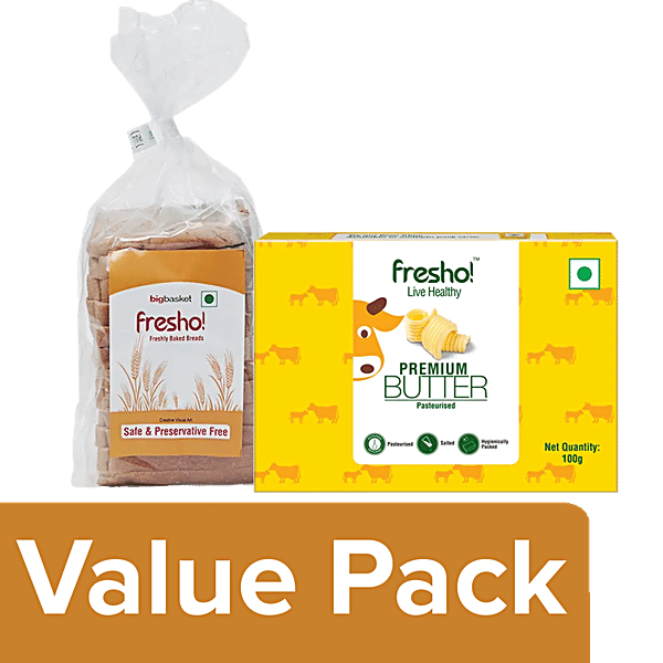 Buy Fresho Brown Bread Safe, Preservative Free, 200 g + Butter