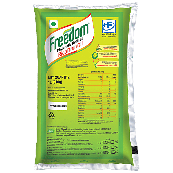 Buy Freedom Rice Bran Oil Physically Refined 1 Ltr Online at the