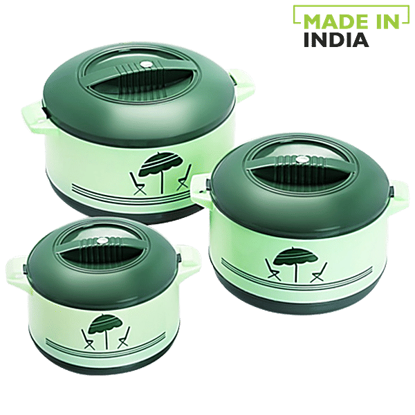 Buy Cello Casserole Set Inner Steel, Insulated, Green, Chef Online at