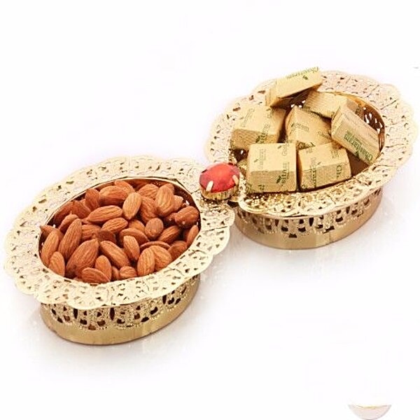 Buy Ghasitaram Gifts Diwali Hamper 2 Bowl Golden Dry Fruit Chocolate