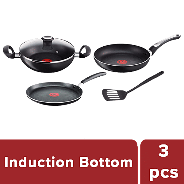 Buy Tefal Ceremony Induction Base NonStick Cookware Set Tawa + Frypan + Kadai, Greyish Black