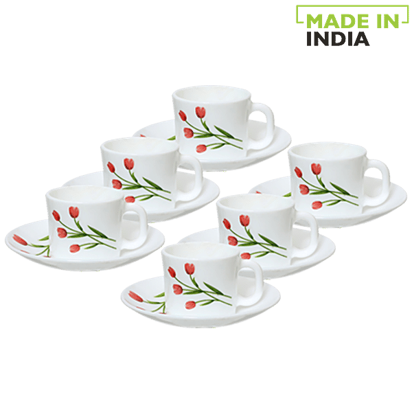 Buy LaOpala Chai/Opalware Coffee Cup & Saucer Set Regular, Radiant Curves Online at Best Price