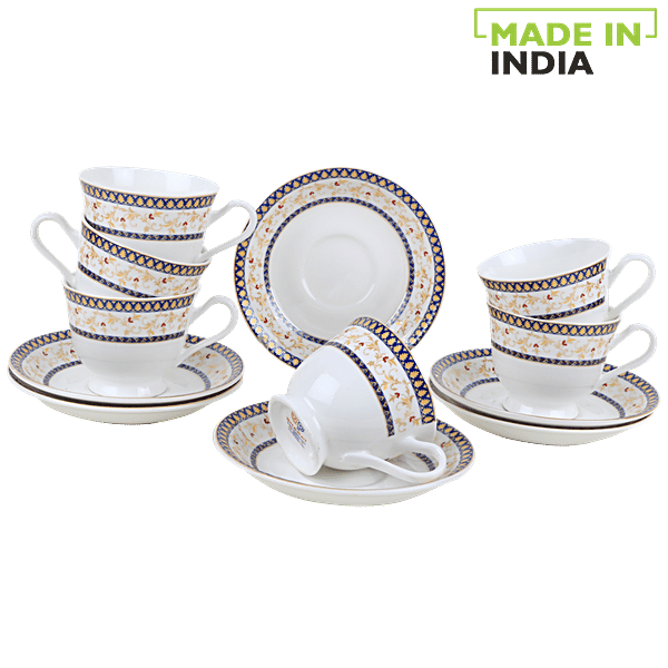 Buy BP Bharat Chai/Tea Cup Bonechina & Saucer White With Blue