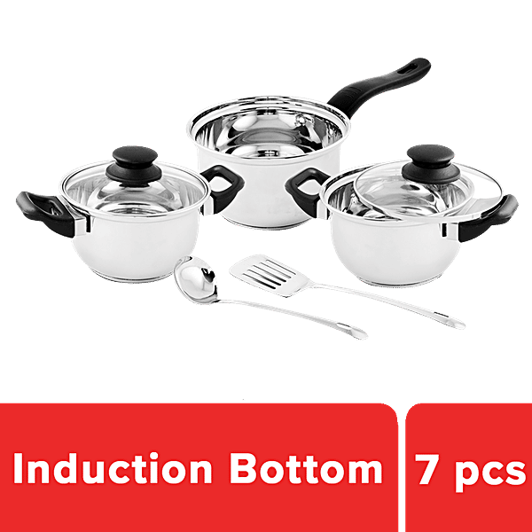 Buy Classic Essentials Induction Base Cookware Set Silver, Saucepan