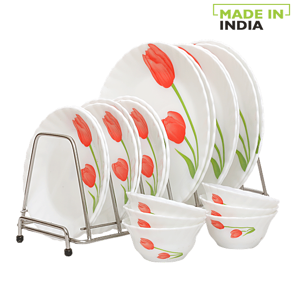 Buy LaOpala Dinner Set Opalware, Scarlet Duet, Melody, White Online at Best Price of Rs 1049