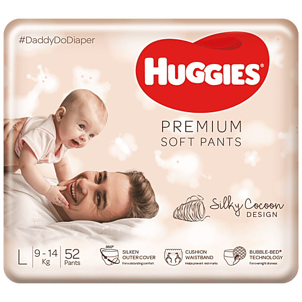 Buy Huggies Premium Soft Diaper Pants Large, Silky Cocoon Design