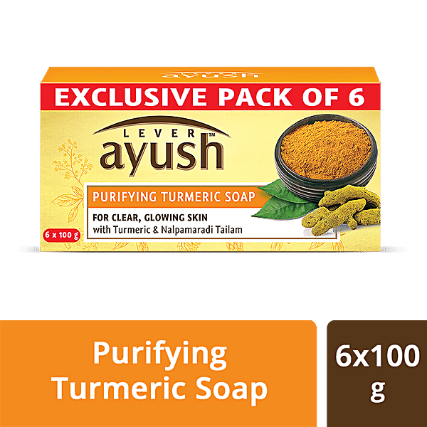 Buy Lever Ayush Purifying Turmeric Soap, For Clear, Glowing Skin, Detoxifies Body Online at Best