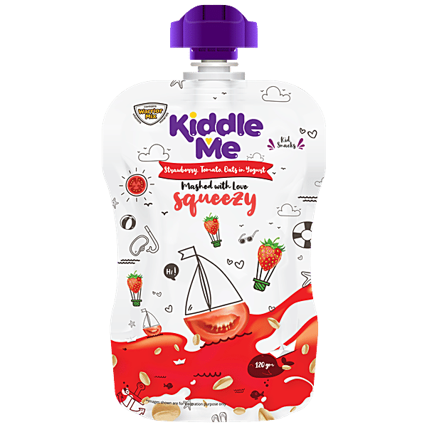 Buy KiddleMe Squeezy Kids Snack Strawberry, Tomato, Oats in Yogurt