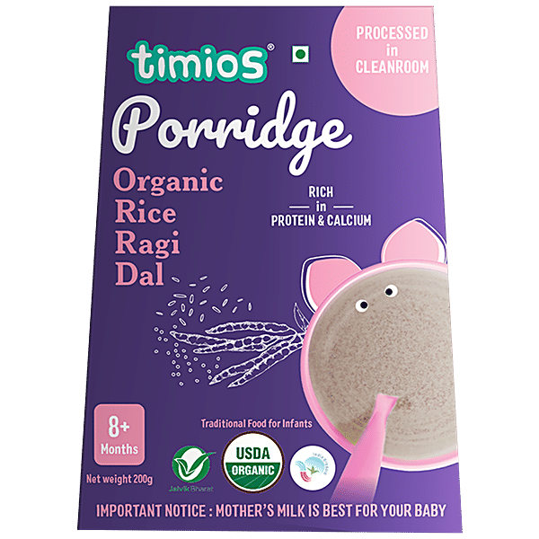 Buy Timios Porridge Organic Rice, Ragi & Dal, For Babies 8+ Months