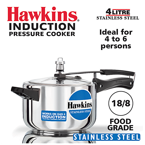Hawkins Stainless Steel Induction Compatible Inner Lid Pressure Cooker, 4  Litre, Silver (Hss40), 4 Liter