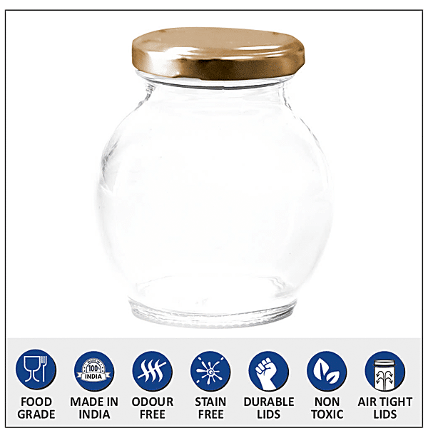 Buy Wholesale India Style Homez Glass Jar With Golden Color Metal Air-tight  Lid 300 Ml Or 150 Grams, 1 Pcs & Glass Jars And Containers at USD 2.5