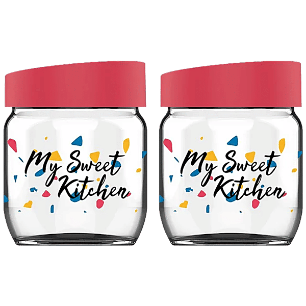 Buy Pasabahce Glass Jar / Container With Red Lid, 425 ml Online at Best