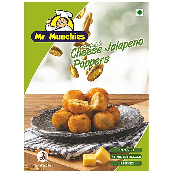 Mr. Munchies Premium Cheese Jalapeno Poppers - Rich In Protein & Fibre, 12  pcs