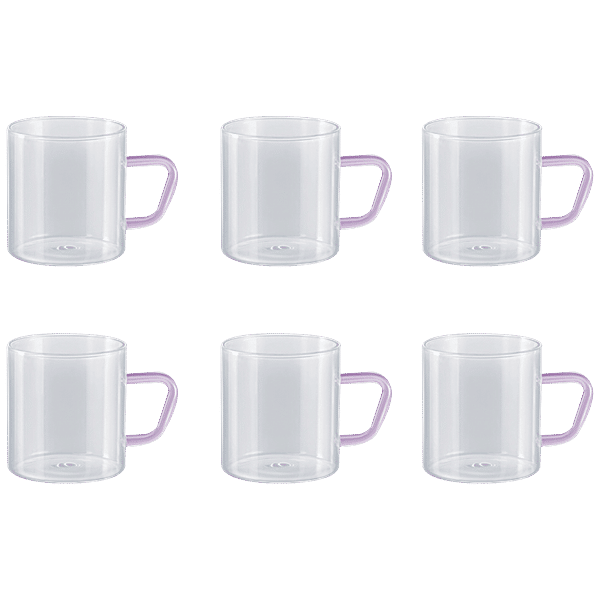 Buy Borosil Vision TeaNCoffee Mug Set Glass, Pink Handle, Microwave