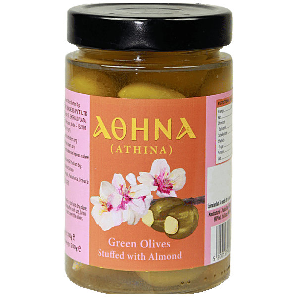 Buy AOHNA Green Olives Stuffed With Almonds, Traditional Greek Snack/Condiment, Antioxidant