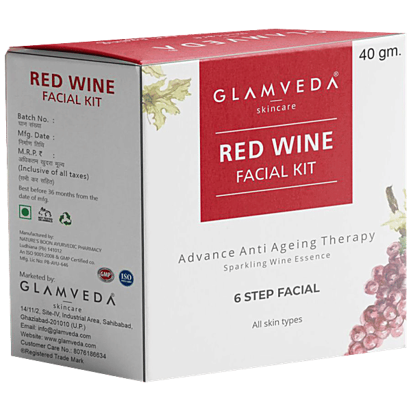 Buy Glamveda Red Wine Advanced Anti Ageing Therapy Facial Kit Provides Glow Online at Best