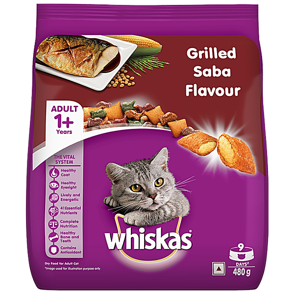 Buy Whiskas Dry Cat Food For Adult Cats Grilled Saba Flavour, 1+ Years Online at Best Price of