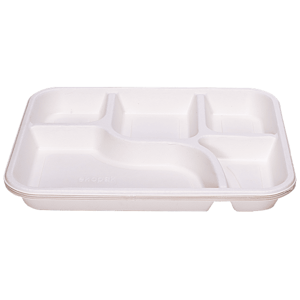Buy Ekopak Disposable Meal Tray 5 Compartments, Round, 100