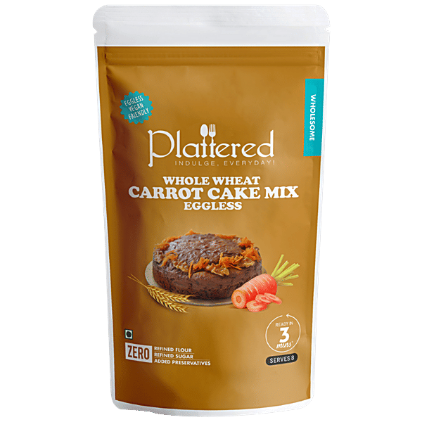 Buy PLATTERED Whole Wheat Carrot Cake Mix Eggless, Zero Refined Flour