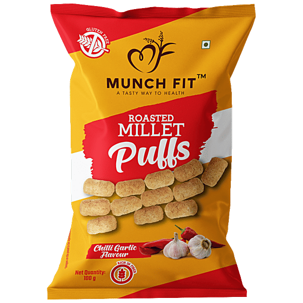 Buy Munch Fit Roasted Millet Puffs Chilli Garlic Flavour, Rich In