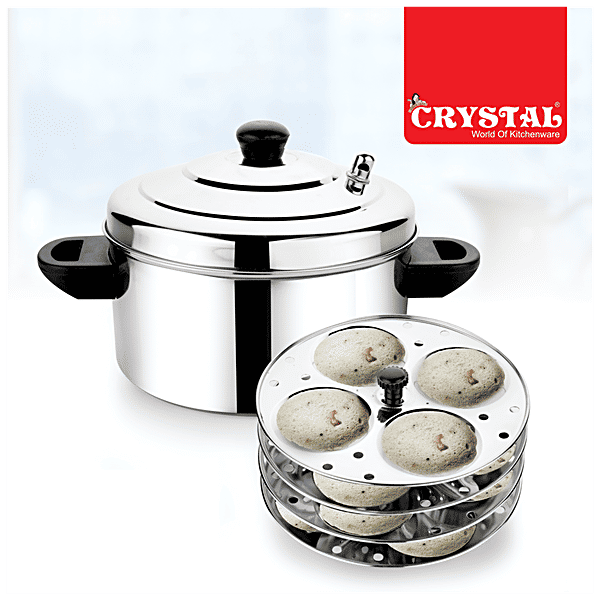 Buy Crystal Idli Cooker Deluxe, Stainless Steel, Silver, 4 Plates, 4 Idlis, Sturdy, Durable
