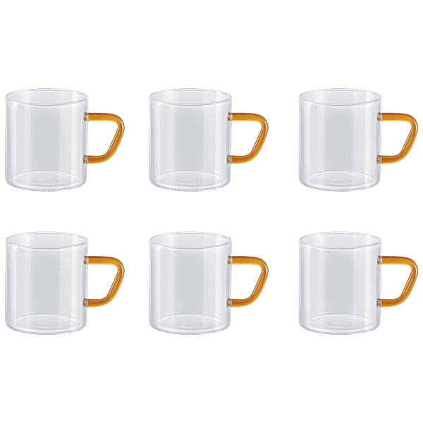 Buy Borosil Vision TeaNCoffee Mug Set Glass, Yellow Handle