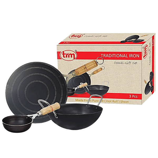 Buy Trm Pure Iron Cookware Set Combo, 1 Pc Tawa (9") 1 Pc Deep Fry