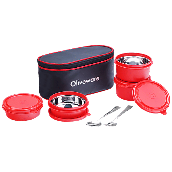 Buy Oliveware Valley Lunch Box With Steel Spoon, Fork & Bag Dist Air