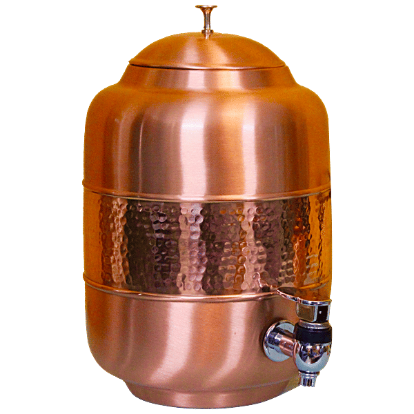 Buy Decan Copper Hammered Water Dispenser With Stand & Copper Glass
