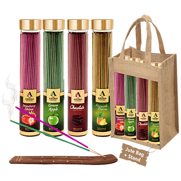 Buy The Aroma Factory Incense Sticks/Agarbatti With Jute Bag & Stand, Strawberry, Green Apple