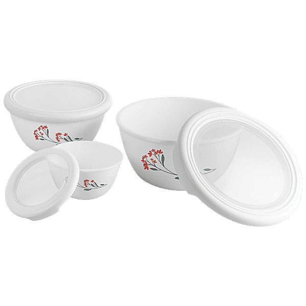 Buy Cello Glass Bowl For Mixing/Serving With Lids Borosilicate, Red